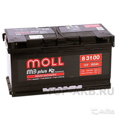 Аккумулятор Moll M3plus 100R 850A 353x175x190 100А