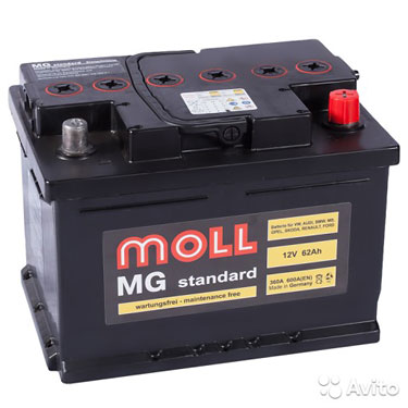 Аккумулятор Moll MG 62SR (низкий) обр. пол. 62 А/ч